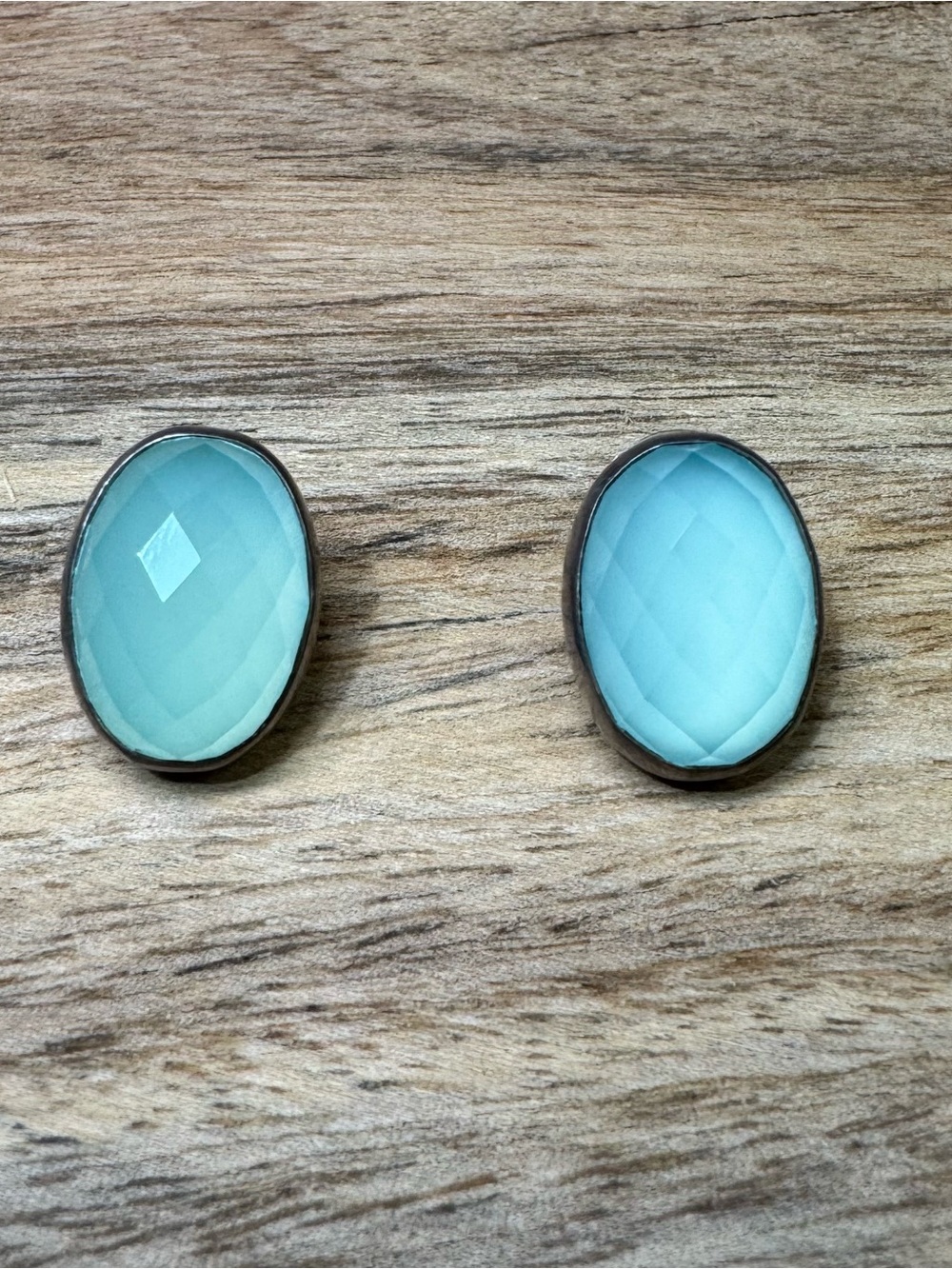 D. Wylie Sterling Silver Chalcedony Stud Earrings Signed Navajo